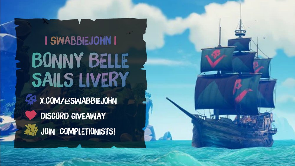 Mercia’s Quill (@merciasquill) on Twitter photo 🪶 Sails of the Bonny Belle! 🪶
<a href="/SwabbieJohn/">Swabbie John</a> is currently running a giveaway for the elusive Sails of the Bonny Belle! Join discord.gg/completionists… to enter!
#MerciasQuill #SeaOfThieves 🪶 Sails of the Bonny Belle! 🪶
<a href="/SwabbieJohn/">Swabbie John</a> is currently running a giveaway for the elusive Sails of the Bonny Belle! Join discord.gg/completionists… to enter!
#MerciasQuill #SeaOfThieves