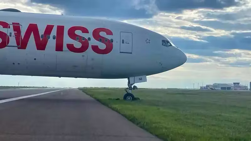 AirNavRadar's tweet photo. 📰On August 17th, 2024, Swiss flight #LX161 from Tokyo to Zurich landed in Astana, Kazakhstan, due to a medical emergency. While taxiing at Nursultan Nazarbayev Airport in Astana, the Boeing 777 (HB-JNI) veered off the runway onto the grass.
📸 Astana Airport
Details: https://t.co/6jRktLs4EW
Flight Data: https://t.co/8dSGZPwSBu