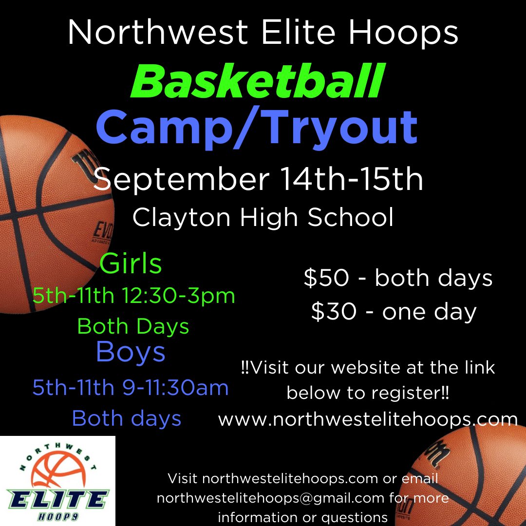 🚨Fall tryout/camp dates🚨

Visit our website to register for either one or both days. 
We hope to see you there‼️