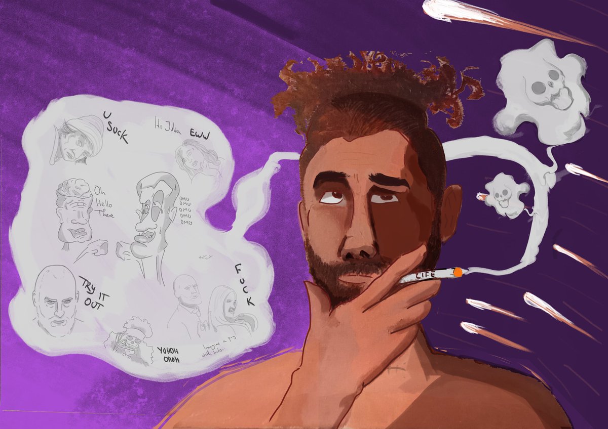 peboo_draws's tweet photo. SMOKING THE THOUGHFUL CIGARRETE

Drems, Expectations, Death...

Mixing traditional with digital illustration for the first time..Not having a goal in mind was the best thing ever

Cause de journey was amazing!!

#art #illustration #illustrationart #selfportrait #broa https://t.co/FVFXzSl2Rm
