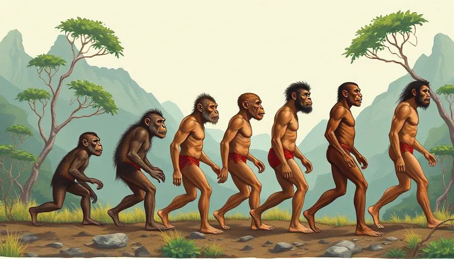 Flux.1 schnell
a series of pictures depicting the evolution from monkeys to bipedal humans, wilderness background, colorful illstration