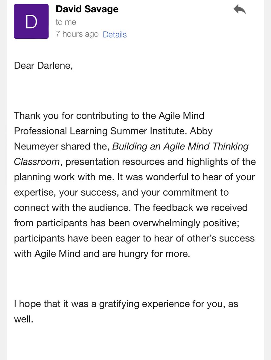 MsAlgebraDA's tweet image. Remember that presentation I gave? Well @AgileMind’s Vice President of Professional Services had something  to say!! #MsAlgebra #SettingTheStage #Honored #iTeachMath