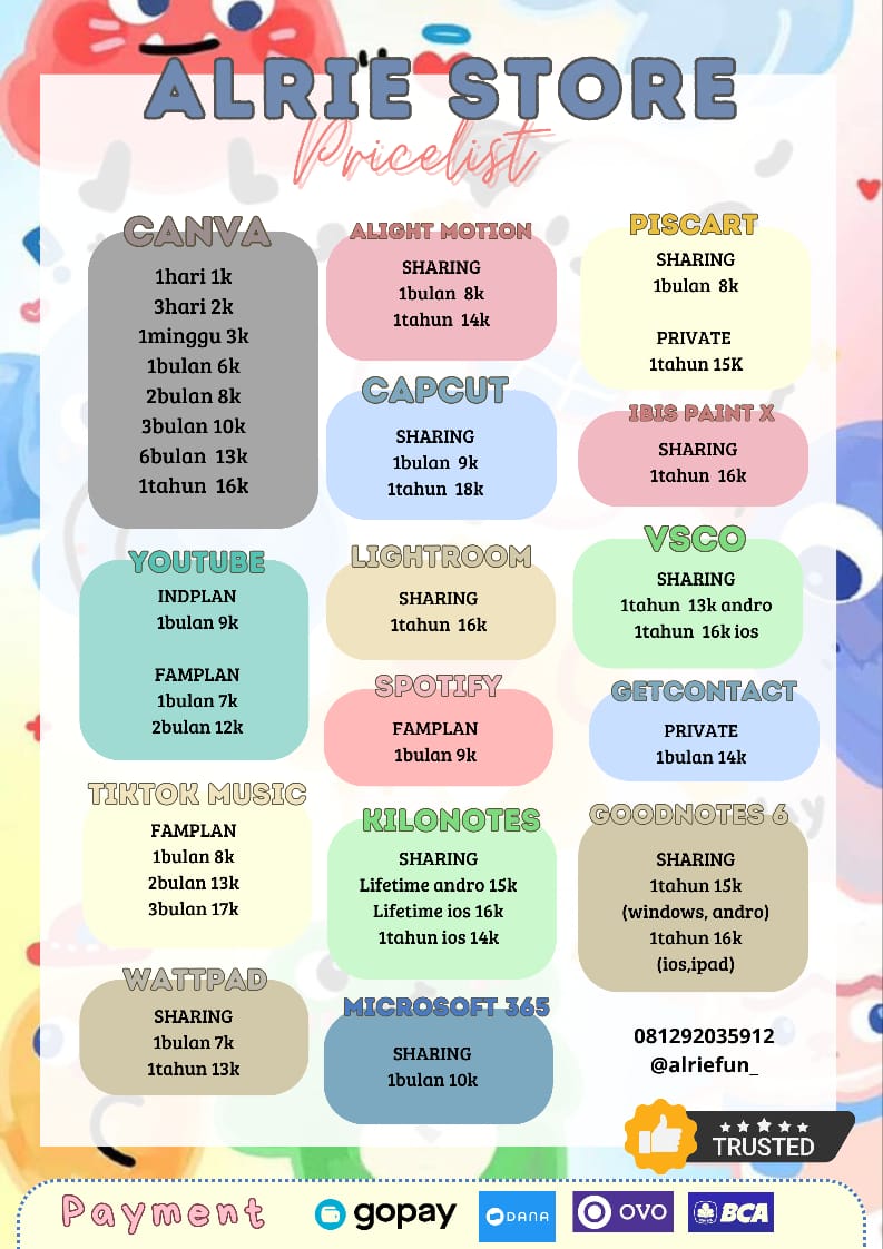 alriefun_'s tweet photo. Haloww, ada banyak apps prem yang aku jual loh!!! Ada Netflix, Viu, Disney, Iqiyi, Canva, VidPrem, ect. Ayoo beli, harhanya murah, trusted, dan bergaransi.

Fast Resp : https://t.co/Atql99htMM https://t.co/dN0eLppMX4