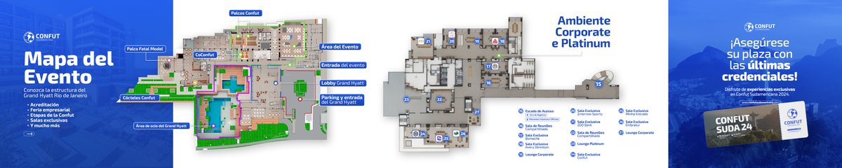 🏨 ¡Conoce el mapa de Confut Sudamericana 2024!

🇧🇷 El Grand Hyatt Río de Janeiro será la sede de Confut en esta próxima edición, y con un ambiente horizontal lleno de espacios para networking y negocios, ¡tendremos la estructura más grande hasta ahora!
