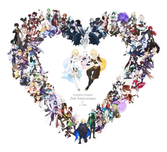 原神2周年の時の絵かな〜 あの時は毎日1人ずつ描いてアップしてた 3周年もやったけど、こっちの方が満足度高かった #何度だっていいあなたの最高傑作見せて
