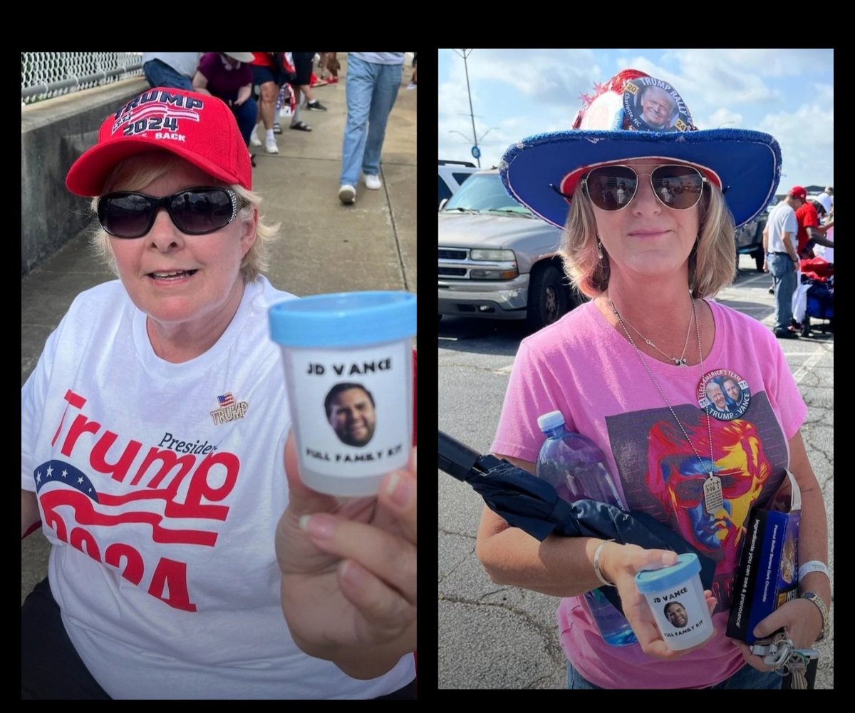 ...wow. Trump voters are carrying semen/urine specimen cups labeled "JD VANCE FULL FAMILY KIT" at the rallies.

Y'all, when we call them weird, it isn't without merit. They earn every single bit of that "weird."

I haven't the words to describe my thoughts right now. Just...wow.