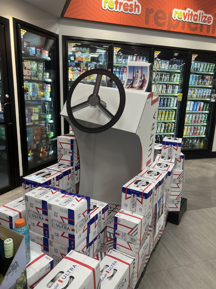 big fan of this michelob display with a steering wheel