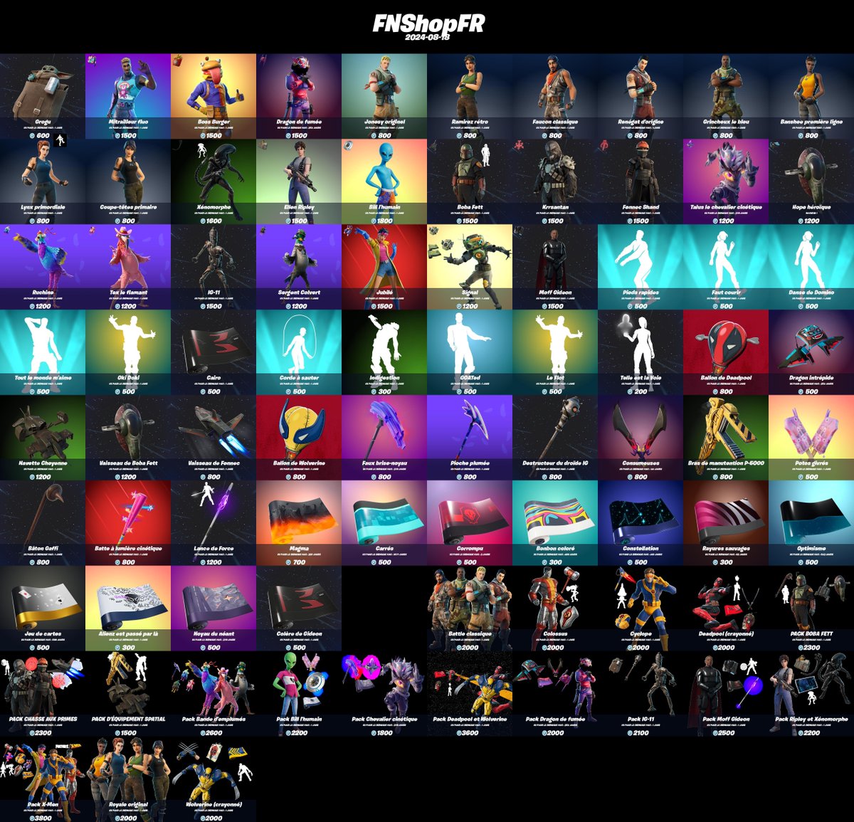 FNShopFR's tweet image. Boutique #Fortnite du 2024-08-18 !

N'oubliez pas d'activer les notifs pour ne rater aucune boutique. 🔔

Nombres d'items : 83
Maximum vu pour la dernière fois : 1677 jours
Minimum vu pour la dernière fois : 0 jours