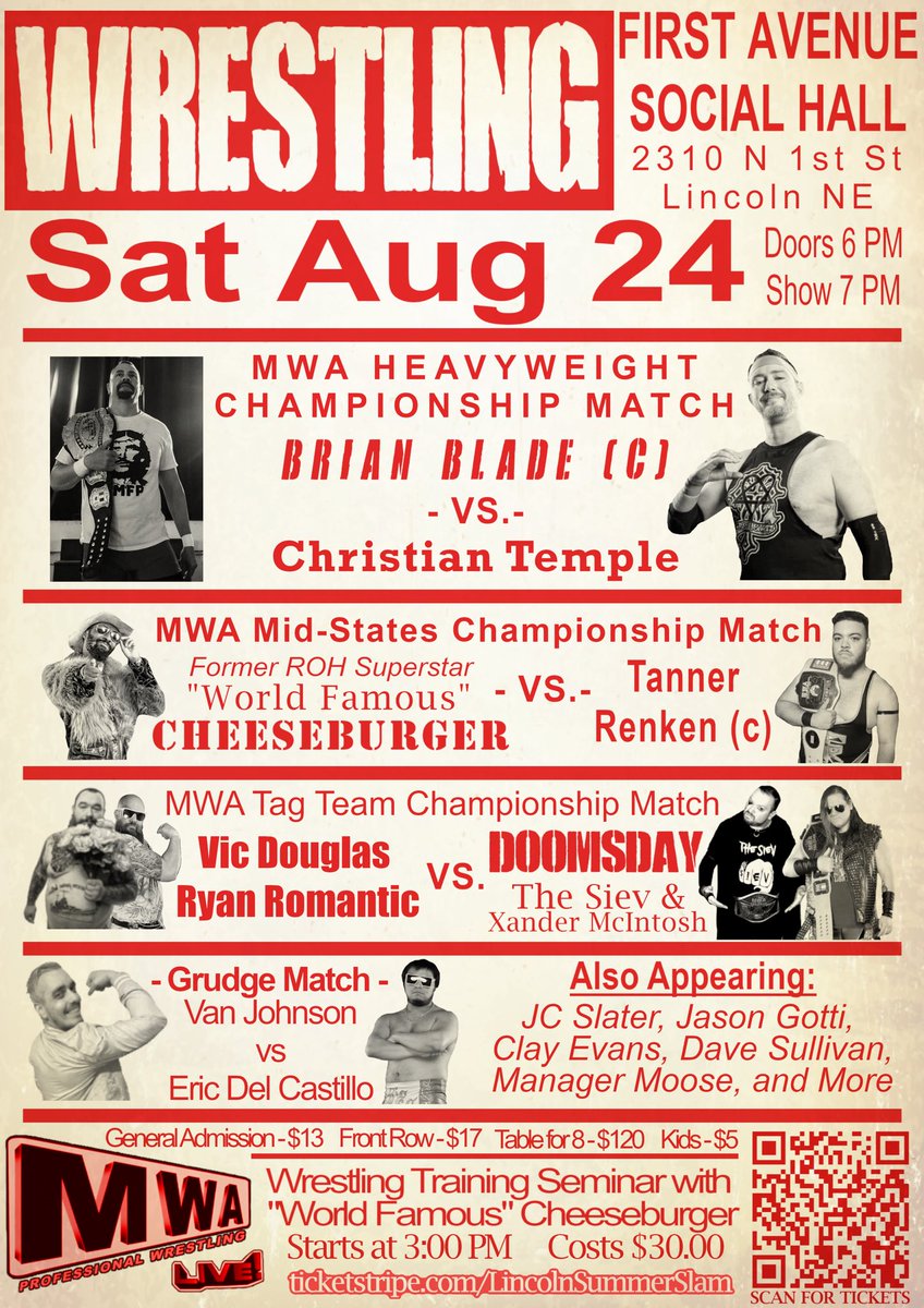 MWA_PRO's tweet image. Next Saturday night in Lincoln, NE.  Don’t miss this huge event.  Get your tickets now.  #lincoln #Nebraska #huskers #GBR #wrestling #prowrestling #wrestlinglife #impact #ROH #NJPW #AEW #TNA #LNK