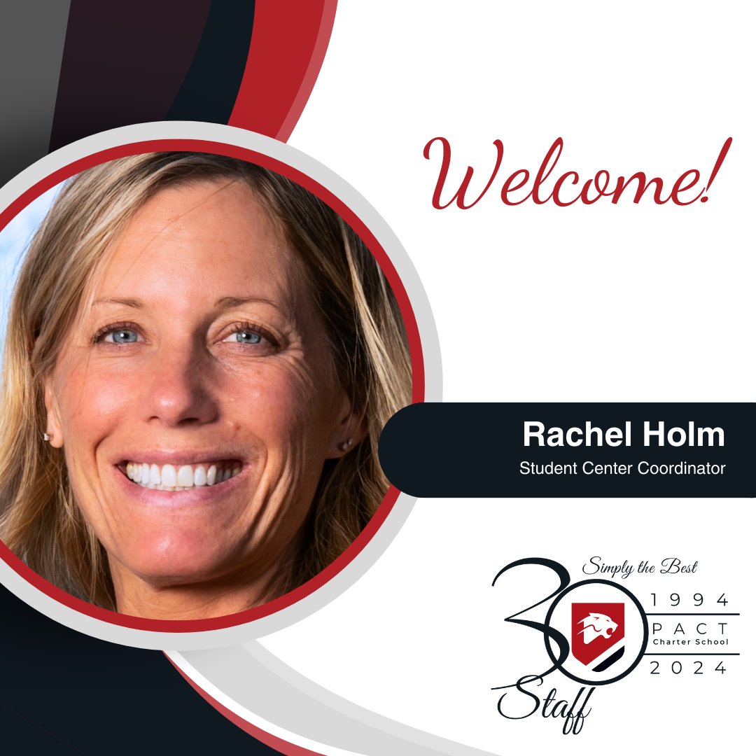 It's time to welcome PACT parent Rachel Holm as the new Student Center Coordinator! Her favorite part about PACT is that the parents are welcome on campus and considered essential to their children's success. We agree! #PACTpride #SimplyTheBestStaff
