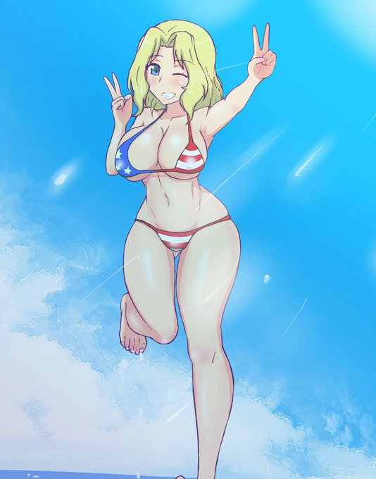 #女の子のピースを見せ合うタグ
夏なので星条旗ビキニのおケイさん🇺🇸 