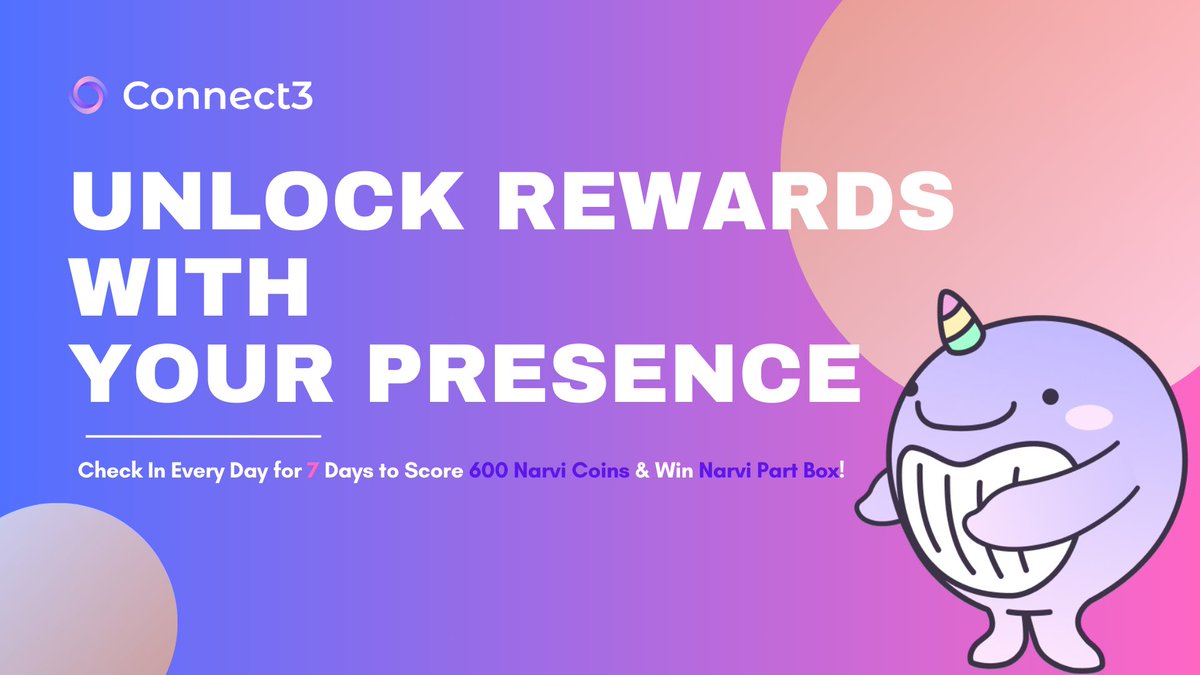 connect3world's tweet photo. 🔥Don't miss out!
Check in continuously for 7 days and earn 600 Narvi Coins & Narvi Part Box!💰- join now! 🚀🥳
#NarviCoin #SocialFi #CheckInToEarn
📅 08/19-08/25
1️⃣Follow @connect3world
2️⃣❤️ & retweet
3️⃣Join Discord
4️⃣Sign up as a qualified C3 user and check in for 7 days https://t.co/kh9QggZzHk