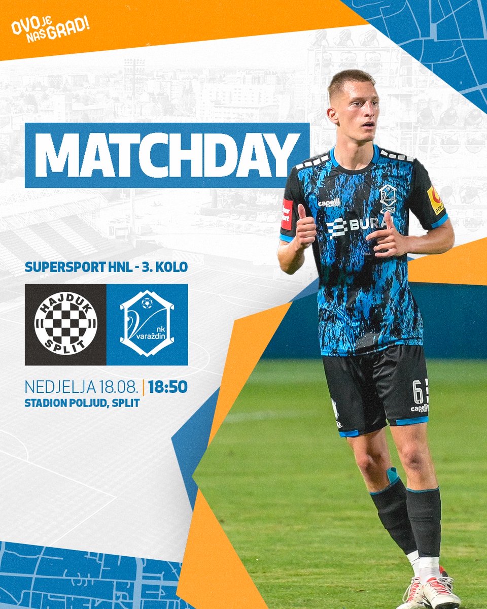 Danas u 18:50 očekuje nas utakmica 3. kola SuperSport HNL-a protiv HNK Hajduka. Sretno dečki! #nkvarazdin #ovojenasgrad