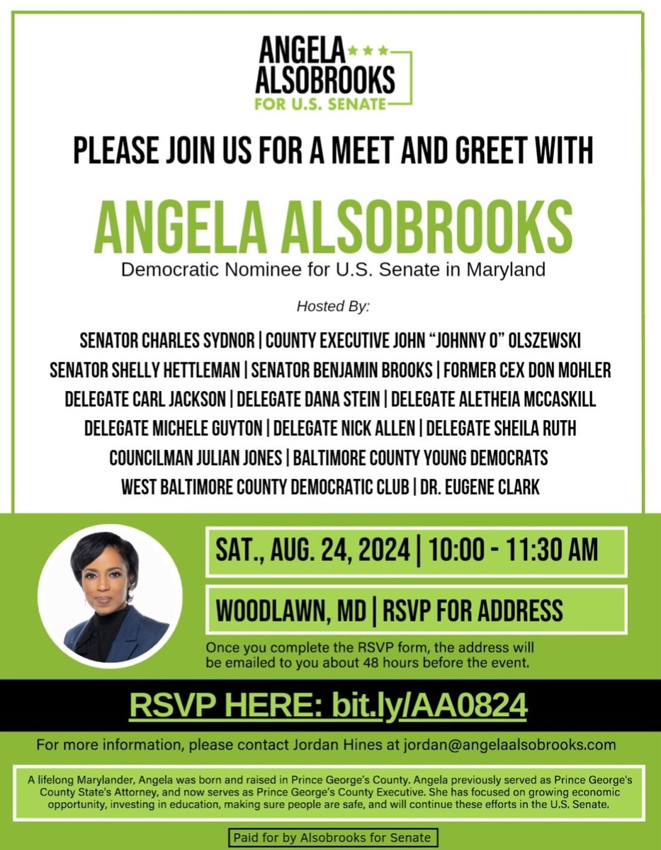 Senator Charles E Sydnor III (@charlessydnor3d) on Twitter photo Join me, my colleagues, and our next U.S. Senator <a href="/AlsobrooksForMD/">Angela Alsobrooks</a> next Saturday morning August 24th for our meet and greet here in Woodlawn, Maryland Join me, my colleagues, and our next U.S. Senator <a href="/AlsobrooksForMD/">Angela Alsobrooks</a> next Saturday morning August 24th for our meet and greet here in Woodlawn, Maryland