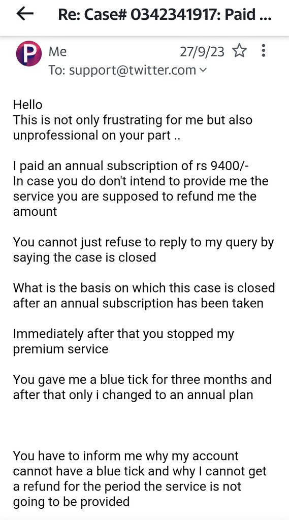 dpkpillay12's tweet photo. Please note @elonmusk, I'm a legacy blue tick holder who paid Rs 9400 for a premium subscription but didn't receive the promised service or blue tick. Poor monitoring of paid subs is a concern. Hope you can look into this! #TwitterBlue #SubscriptionIssues https://t.co/TTigJeFH6f