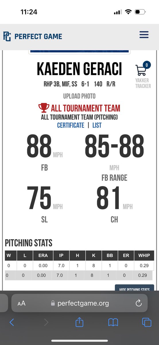 Kaeden Geraci (@kaedengeraci21) on Twitter photo I think they mixed up my slider & changeup velos but I’ll take it 😂 Only 3 weeks after the tourney but finally saw my All Tournament Team selection for the PG 18u East World Series! Not a bad stat line💪🏻Thank you to my teammates and coaches for everything #FamilyOn3 <a href="/Empirebsbl/">Empire Baseball</a> I think they mixed up my slider & changeup velos but I’ll take it 😂 Only 3 weeks after the tourney but finally saw my All Tournament Team selection for the PG 18u East World Series! Not a bad stat line💪🏻Thank you to my teammates and coaches for everything #FamilyOn3 <a href="/Empirebsbl/">Empire Baseball</a>
