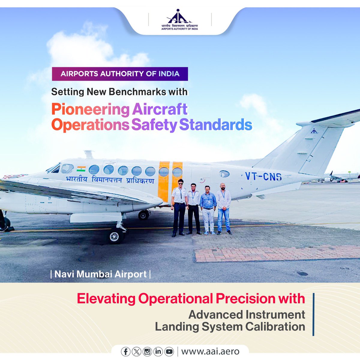 AAI_Official's tweet photo. To ensure the highest standards of Safety and Precision in #AircraftOperations at Indian Airports, the Flight Inspection Unit of AAI regularly conducts calibration of the crucial Instrument Landing System. 

As the development work of #NaviMumbai Airport inches towards readiness, #FIU of AAI is presently undertaking calibration works of Instrument Landing System #ILS for Runway 26/08. The #ILS is an essential facility which aids pilots in navigating to the runway even during low-visibility conditions.