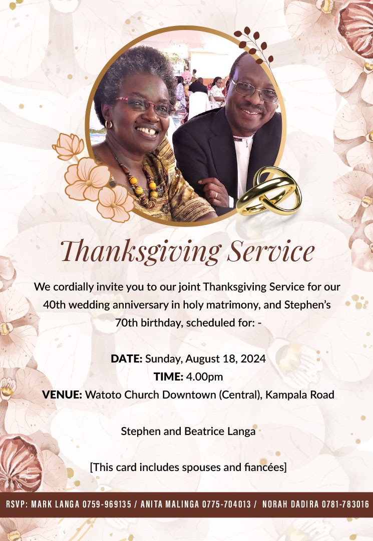BecomingAN9767's tweet image. Today, we join our own BANG papa Stephen Langa in a mega thanksgiving service at Watoto Church. As you celebrate your 40th marriage anniversary and 70th birthday, we appreciate you for setting up a commendable example to the young generation. Happy birthday again💫💫💫
#VMCs
