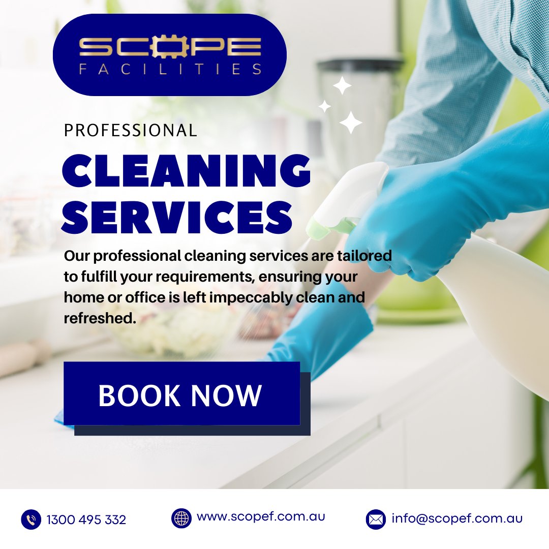 au_scope's tweet image. Enjoy a spotless space with our professional cleaning services!  Contact us today for a free estimate and experience the difference! 

𝗖𝗢𝗡𝗧𝗔𝗖𝗧 𝗨𝗦 𝗡𝗢𝗪
1300 495 332
info@scopef.com.au
scopef.com.au
#ScopeFacilities
#CleaningService
#SpotlessClean
#FreshStart
