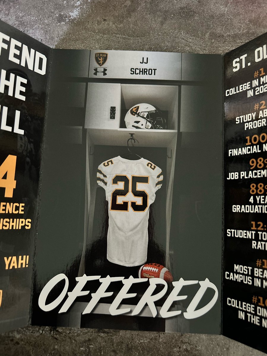 JJ Schrot (@jjschrot) on Twitter photo Blessed to announce I have received an offer from <a href="/StOlafFB/">St. Olaf Football</a>! <a href="/JamesKilian/">James Kilian</a> <a href="/Coach_MPaulson/">Matthew Paulson</a> Blessed to announce I have received an offer from <a href="/StOlafFB/">St. Olaf Football</a>! <a href="/JamesKilian/">James Kilian</a> <a href="/Coach_MPaulson/">Matthew Paulson</a>