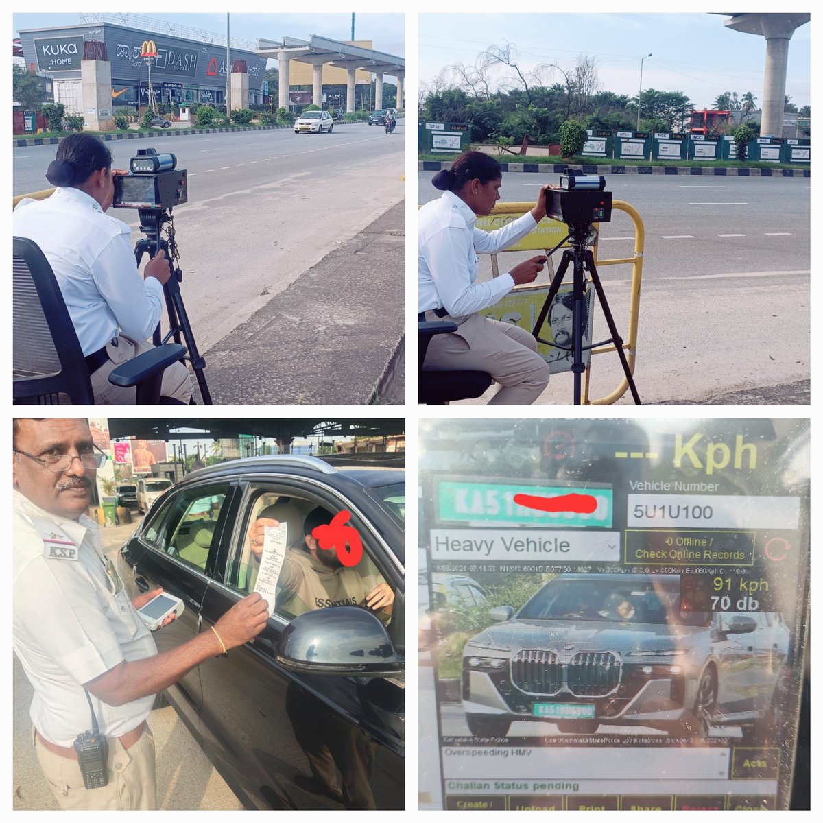 Booking case on vehicles @  KIAL airport road for over speeding..using speed detection camera..