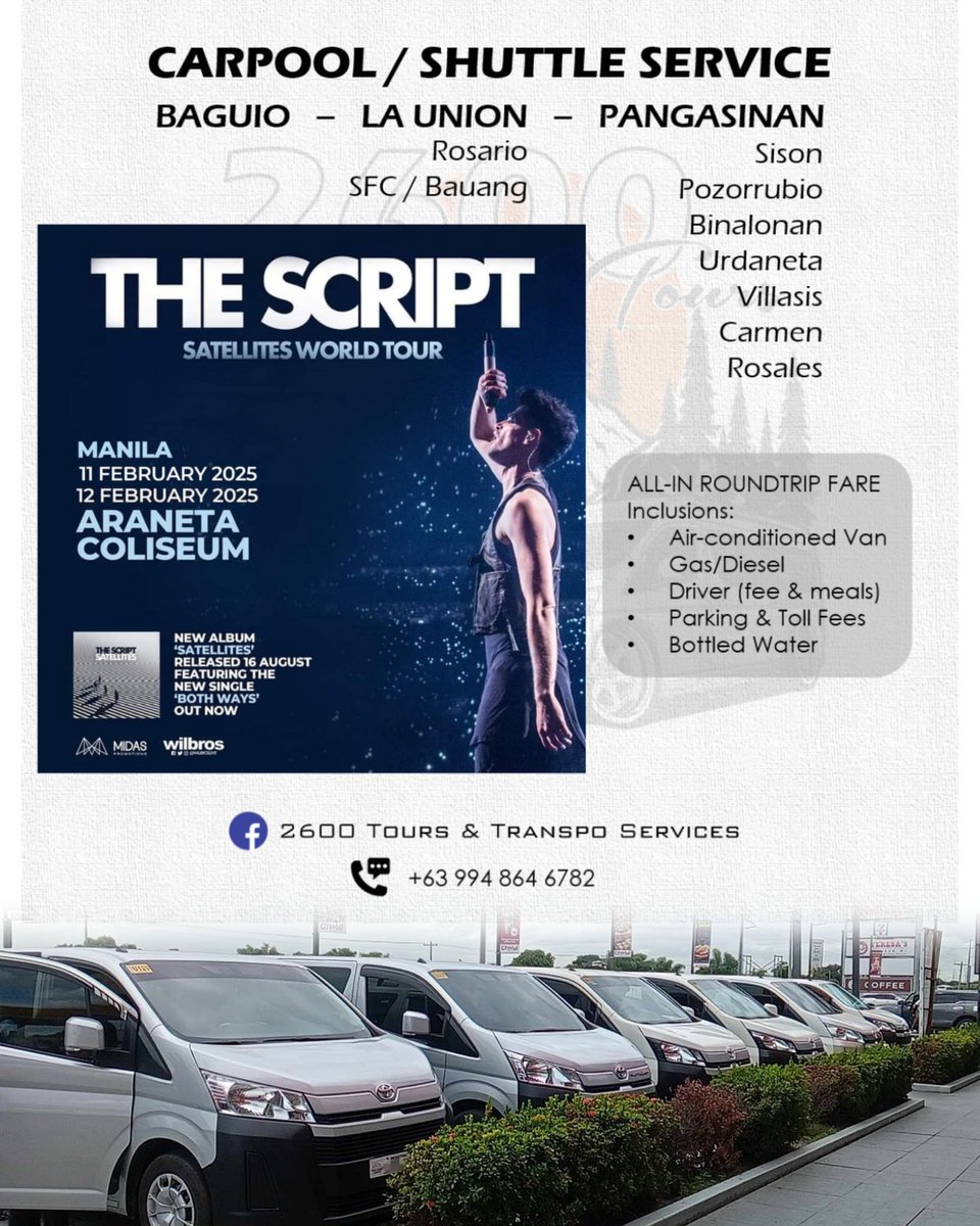 pan_youngg's tweet image. Carpool / Transpo / Shuttle Service
The Script Satellites Tour

📍BAGUIO
📍LA UNION
-Rosario
📍PANGASINAN
-Sison
-Pozorrubio
-Urdaneta
-Villasis
-Carmen
-Rosales

**SFC &amp;amp; Bauang (pending)

DM me for more info📩

#THESCRIPTinMNL