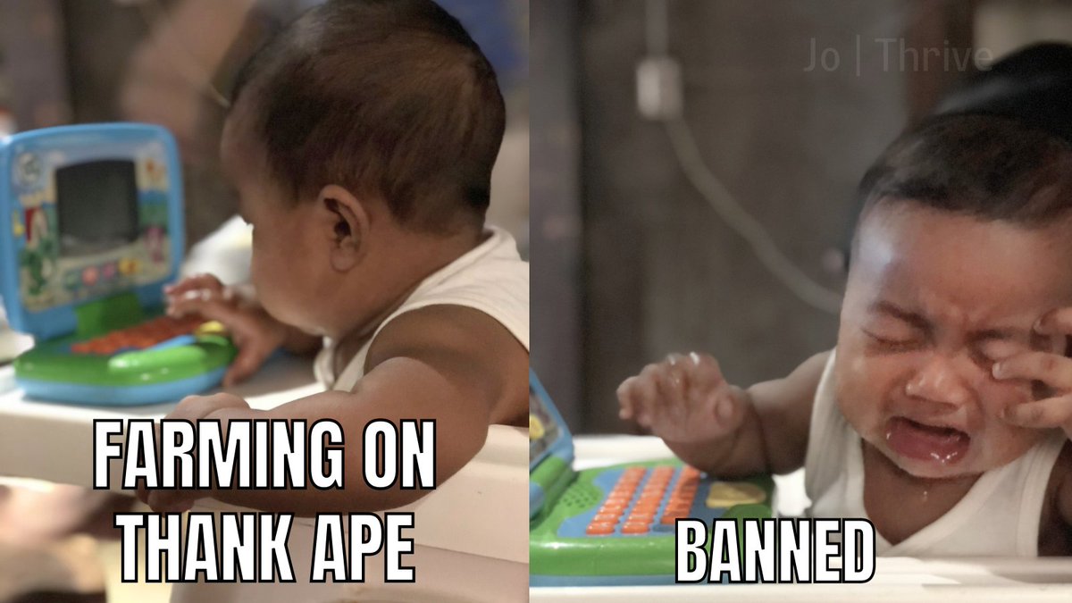 Misss_0x1J0E's tweet photo. Trying to #farm rewards like a pro… but the ban hammer hit hard!

@ThankApe  @thriveprotocol https://t.co/muNrPRdv3o