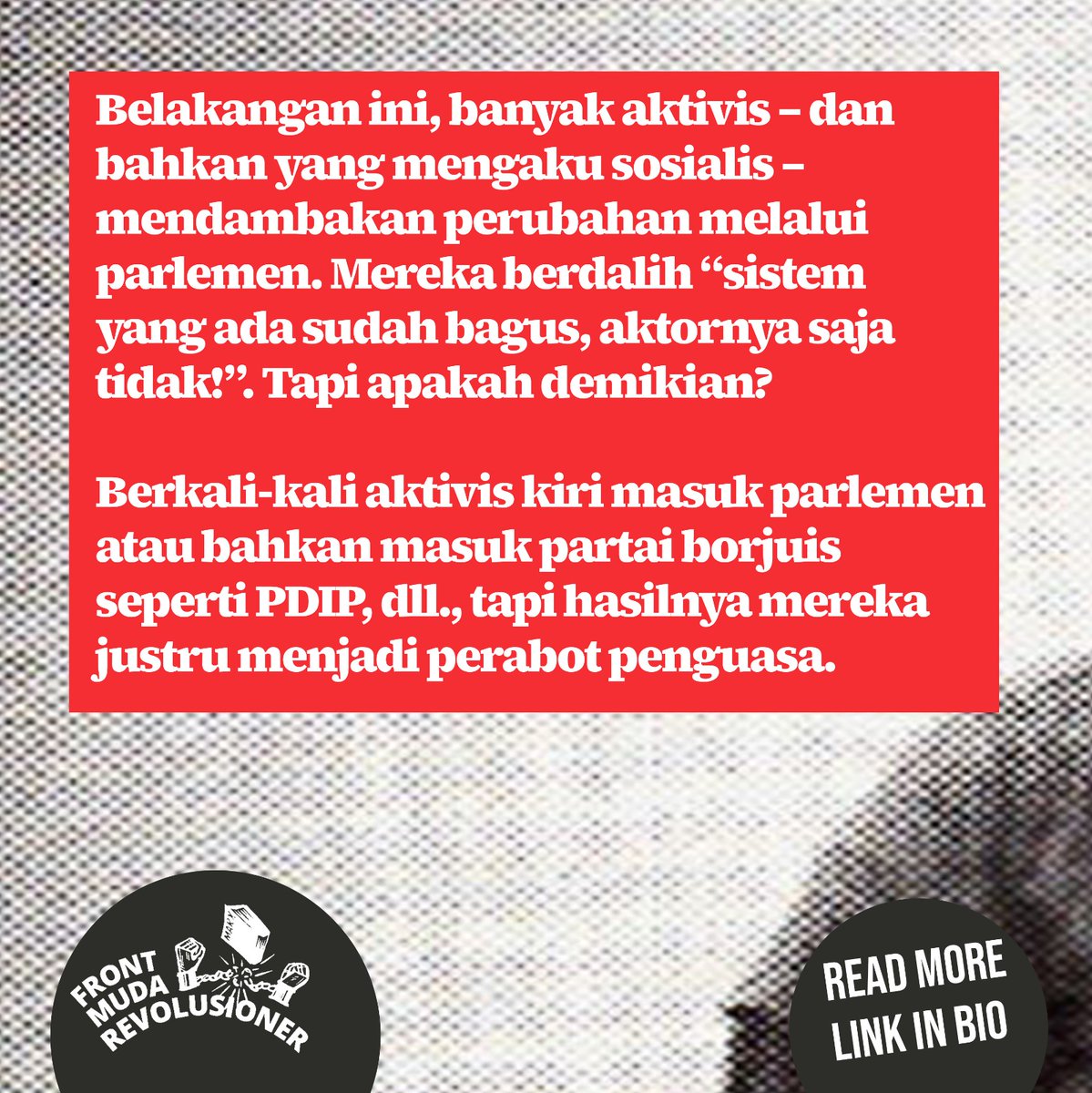 frontmudarev's tweet photo. Dalam karya bersejarahnya “Parlemen atau Soviet?”, Tan Malaka sudah menegaskan sejak awal bahwa parlemen tidak mampu mewujudkan sosialisme, melainkan hanya Soviet yang dapat benar-benar memperjuangkan kepentingan rakyat pekerja.
#Merdeka100% https://t.co/MSemGqOr6Z