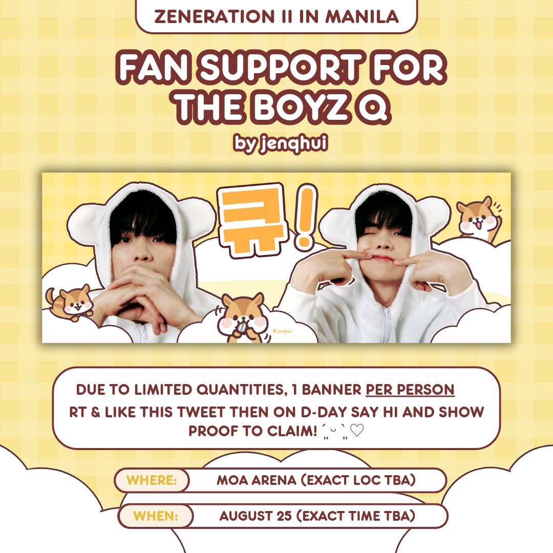 ZENERATION II IN MANILA
the boyz #Q fan support 🐿

hi deobis ! ill be giving away my extra changmin banners from kwave :> super limited quantity

♡ rt &amp; like this tweet
♡ 1:1
♡ on the spot trades only

see u there 📢💗

#THEBOYZ #더보이즈 #큐 
#ZENERATION2 #ZENERATION2_MNL