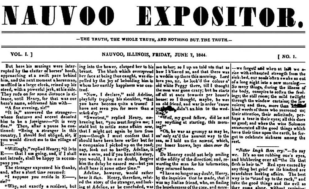 secrets_mormon's tweet photo. HOW JOSEPH SMITH’S LIBIDO GOT HIM KILLED

William Law was the Second Counselor in the First Presidency of the Church when Joseph Smith tried to seduce his wife, Jane Law.

According to Brigham Young's plural wife Ann Eliza Young, "[Smith] made his visit to [Law's] wife in the middle of the night when he knew her husband to be absent. Joseph asked her to give him half her love; she was at liberty to keep the other half for her husband." (Young, "Wife No. 19, 1876, pg. 61)

Incensed, William Law began protesting Smith's attempts to seduce his wife. Smith denied the allegations and had Law excommunicated. Undeterred, Law spent thousands of dollars to procure a printing press to start his own newspaper, the Nauvoo Expositor, to bring Smith's actions to the light of public scrutiny.

After the first (and only) issue was published, Smith, as mayor of Nauvoo, convened an emergency city council meeting and ordered the printing press to be destroyed.

“To the Marshal of said City, greeting. You are here commanded to destroy the printing press from whence issues the Nauvoo Expositor, and pi the type of said printing establishment in the street, and burn all the Expositors and libelous handbills found in said establishment; and if resistance be offered to your execution of this order by the owners or others, demolish the house; and if anyone threatens you or the mayor or the officers of the city, arrest those who threaten you, and fail not to execute this order without delay, and make due return hereon. By order of the City Council, Joseph Smith, Mayor.” (Joseph Smith – History of the Church, vol. 6, pg. 448)

Smith instructed chief of police and commander of the Nauvoo Legion, Jonathan Dunham, to rally the militia and assist city marshal John Greene with the attack. The men led a frenzied mob of over 200 Mormons, armed with guns and knives, to Law's brick office. They threw out Law's associates, Chauncey Higbee and Charles Foster and proceeded to destroy not only the printing press, but the entire office.

“They tumbled the press and materials into the street, and set fire to them, and demolished the machinery with a sledgehammer, and injured the building very materially. We made no resistance, but looked on and felt revenge, but leave it for the public to avenge this climax of insult and injury.” Charles Foster (Warsaw Signal, June 12, 1844)

The Mormon mob grabbed everything they could get their hands on, regardless of whether it was related to the newspaper, and threw it into the street. They set fire to all of Law's property and then travelled to Smith's home to proudly report their work of destruction.

“About 8 pm, the Marshal returned and reported that he had removed the press, type, printed paper, and fixtures into the street, and destroyed them. The posse accompanied by some hundreds of the citizens, returned with the Marshal to the front of the mansion, when I gave them a short address, and told them they had done right. I then blessed them in the name of the Lord. This speech was loudly greeted by the assembly with three-times-cheers. The posse and assembly then dispersed all in good order.” Joseph Smith (History of the Church, vol. 6, ch. 21)

Joseph Smith, in a desperate effort to prevent knowledge of his secret harem of dozens of women from being made public, had become a tyrant and an enemy of the people. He violated the laws of Illinois and the constitution of the United States of America that guaranteed freedom of the press.

For this heinous crime, Smith was arrested and taken to Carthage Jail. He dispatched Jonathan Dunham back to Nauvoo to order the Nauvoo Legion to march on the jail and set him free. Dunham, however, did not obey the order. After Smith shared a bottle of wine with some of his fellow Saints, he came under sudden attack.

Joseph Smith, the self-proclaimed "prophet of God", met his poetic end at the hands of an angry mob - a fulfillment of the warning of Jesus Christ to his disciple in the Garden of Gethsemane that those who live by the sword, shall die by the sword.