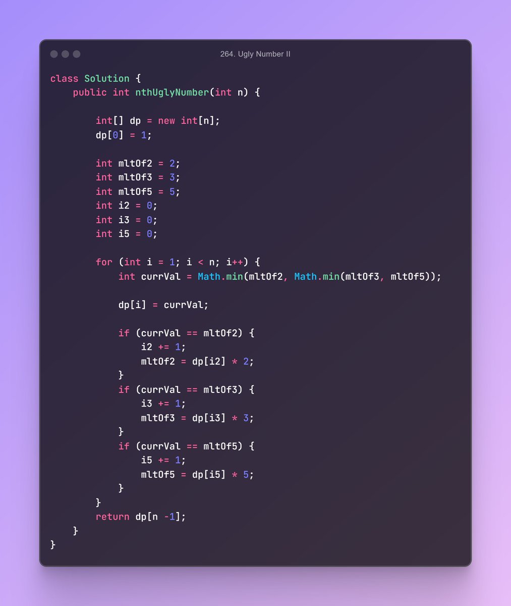 _Sanjay__kumar_'s tweet photo. // August 18, 2024, Sunday       
// 264. Ugly Number II
#leetcode #Coding_Sanjay #Java #daily_problem https://t.co/OB5XqzLitI
