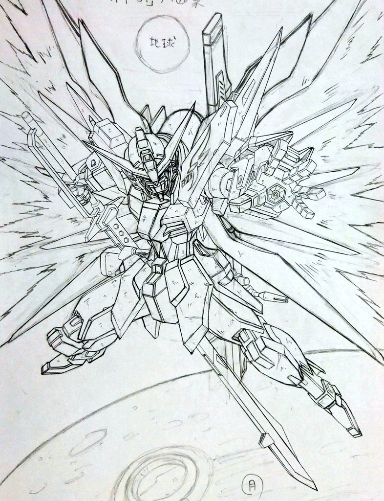 デスティニーガンダムの版権イラストを描いた時にラフを2つ描いて