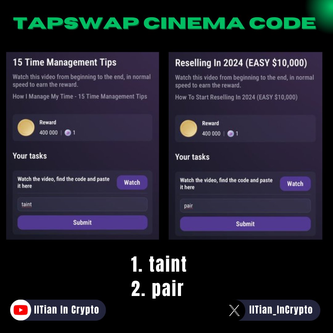 IITian_InCrypto's tweet photo. Tapswap Cinema Code 18th August
#Tapswap #Cinemacode https://t.co/SLHvzUVdJX