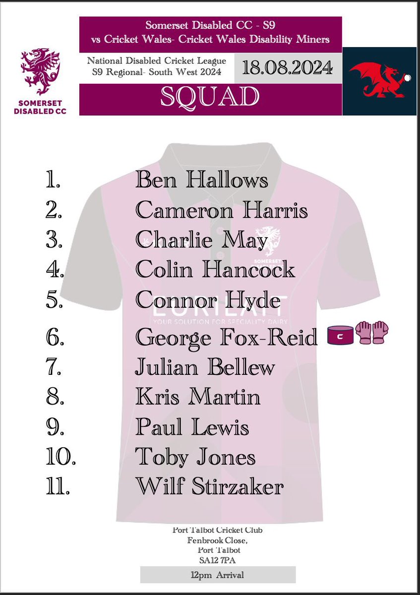 SomersetDisabledCC (@somdisabledcc) on Twitter photo Today SDCC has two fixtures! Our S9 team are travelling to <a href="/WalesDisability/">Cricket Wales Disability</a> to play in the last league game of the season. The D40 team are travelling to <a href="/wsmcricketclub/">Weston-super-Mare Cricket π</a> for a friendly fixture! Good luck to both teams! Below are the teams of the day! #gowell #WeAreSomerset ππ₯πͺπΌ Today SDCC has two fixtures! Our S9 team are travelling to <a href="/WalesDisability/">Cricket Wales Disability</a> to play in the last league game of the season. The D40 team are travelling to <a href="/wsmcricketclub/">Weston-super-Mare Cricket π</a> for a friendly fixture! Good luck to both teams! Below are the teams of the day! #gowell #WeAreSomerset ππ₯πͺπΌ