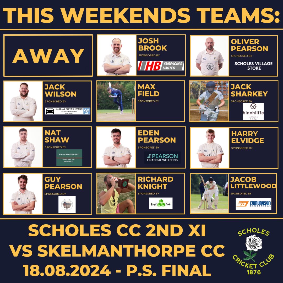 ITS FINAL DAY!!! 😬 Here’s our team to face Skelmanthorpe in this afternoon’s Paddock Shield Final. Play starts at 1pm at Skelmanthorpe. 

Do everything you can to help the lads bring it back to Scholes. 

Go well boys 👏👏 Have fun out there 💙💛

UTS