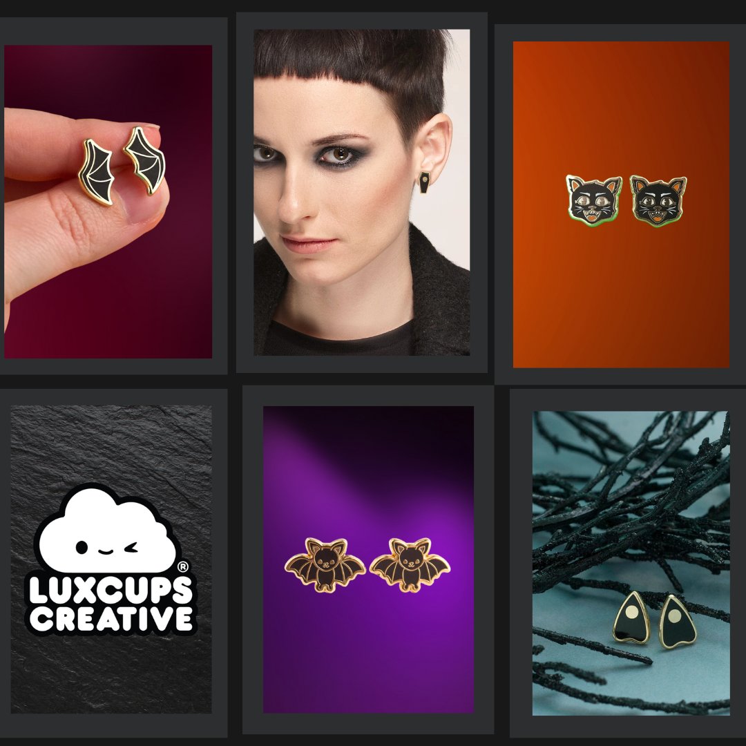 luxcups's tweet photo. While we still have a few months until spooky season, there's no reason not to start early. It's time to embrace your dark side.

#embracethedark #spookyearrings #earringaddict #luxcupscreative https://t.co/bHJ5ItAvpy