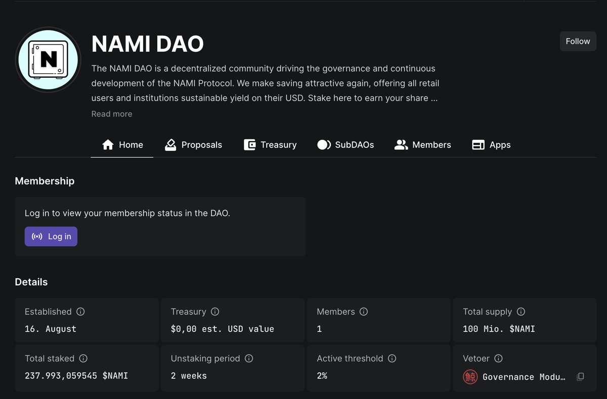 Our DAO is born. Come stake your $NAMI!

After the successful passing of our GOV proposal, $NAMI DAO has come to life.

Let’s recap why you should stake your $NAMI:

• Earn your share of the protocol revenue.
• Vote on the use of the treasury.
• Secure the protocol’s treasury