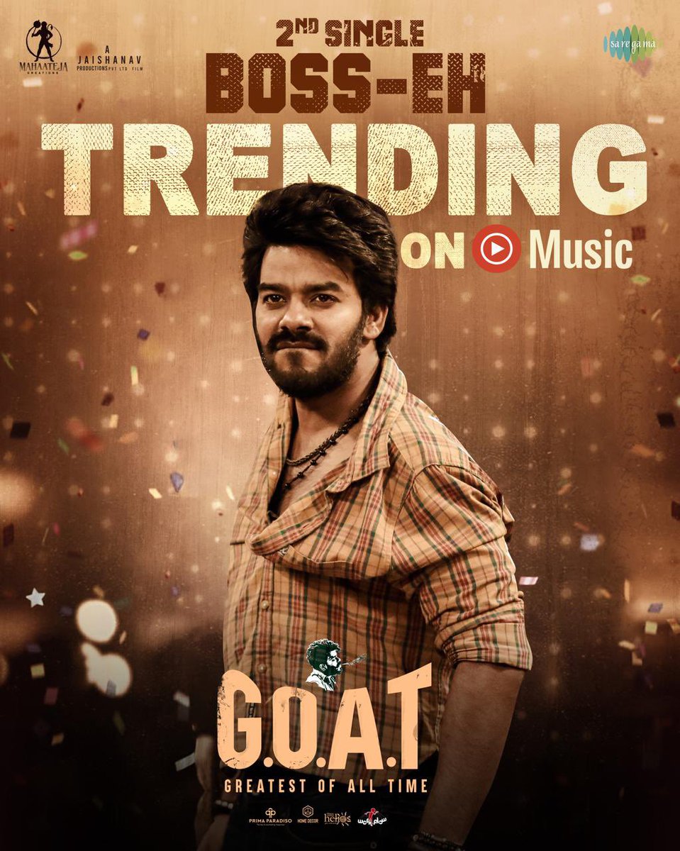 baraju_SuperHit's tweet photo. The second single #BossEh from #GoatTheMovie is on fire! 🔥 

Trending on #YouTubeMusic and started ruling over the playlists 🥳

~ https://t.co/SWSwR0FfZI

A @leon_james Musical 🎹 
✍ @LyricsShyam 
🎤 @deepakmuziblue 

@sudheeranand @divyabarti2801 #RasoolEllore #JithuMaster @saregamasouth @MahatejaC