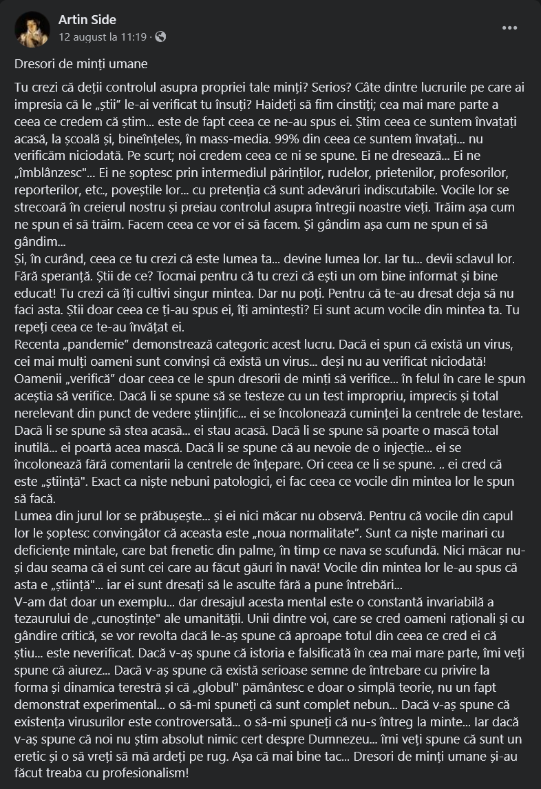 basarab84's tweet photo. #totb
Ca Ego-uri, suntem suma memelor pe care le-am asimilat prin dresajul numit socializare, de aceea e nevoie vitala sa uitam tot ce credem ca stim si sa ne descoperim Sinele, constientizand cine suntem. 
Link functional catre cartea lui Richard Brodie: https://t.co/NBw7KomprZ https://t.co/T8lG7cppju