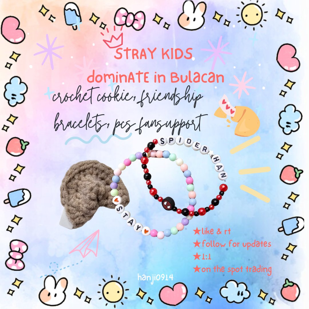 hanji0914's tweet photo. STRAY KIDS dominATE in Bulacan Fan Support
crochet fortune cookie, friendship bracelet, pcs 🥠

★ like &amp; rt this tweet
★ follow for updates
★ strictly 1:1
★ location &amp; time: TBA
★ on the spot trading only

#dominATE_BULACAN https://t.co/dhXRGB9lFm