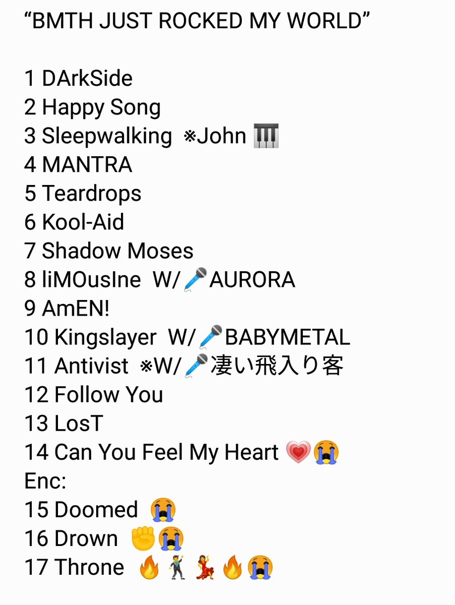 Bring Me The Horizon セトリ 🇬🇧 #BMTH setlist 🔥✊😭💗🔥 SUMMER
