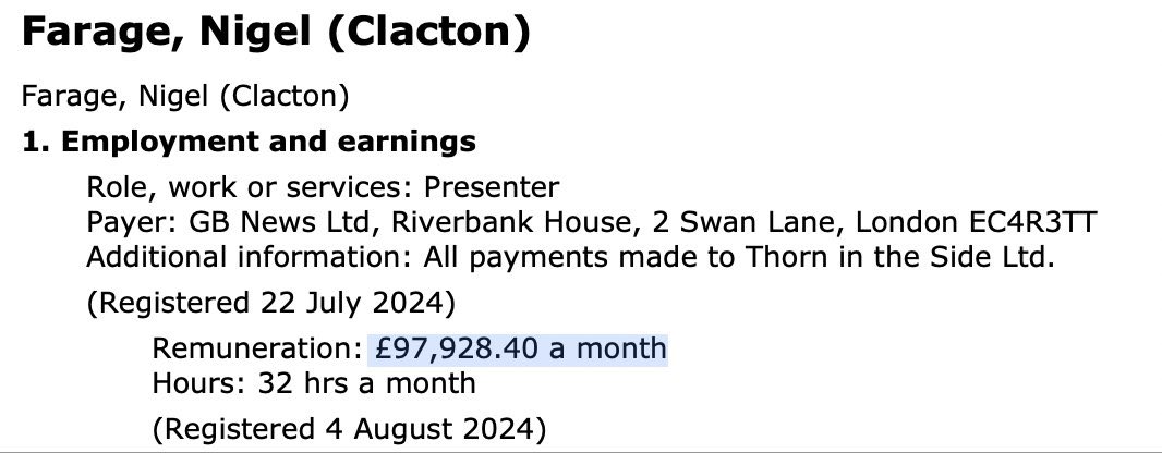 carolvorders's tweet image. To be clear..

Nigel Farage has either 
BROKEN the Parliamentary Code of Conduct which is rigorous on declaration of earnings/expenses - fees must be declared accurately &amp;amp; BEFORE VAT is added (see attachments 8d)

OR

Clacton MP Farage has lied in the tweet below 

Which is it?