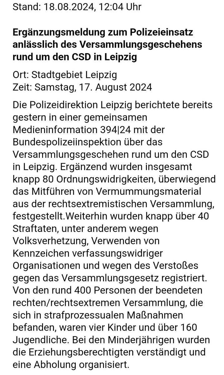 EviSmokes's tweet photo. #CSDLeipzig

Von den ca. 400 Personen, die sich in strafprozessualen Maßnahmen befanden, waren vier Kinder (U14) u. über 160 Jugendliche (14-17)

Lasse ich mal so stehen...

Und Abends dann am Völki ⬇️

Etwa 20 Personen m/w (14-48 Jahre/deutsch) am Abhitlern...

#FCKNZS
#le1708 https://t.co/91soIm3QWz