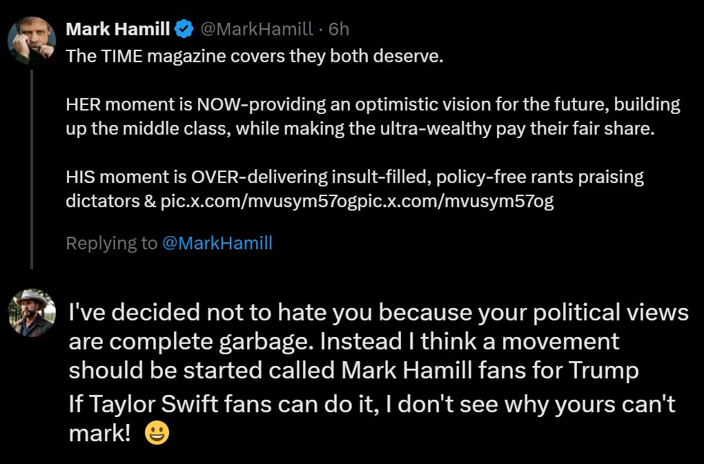Where's all the Star Wars and Trump fans at?
I think Mark Hamill desperately needs a Mark Hamill fans for Trump movement. Like and share.