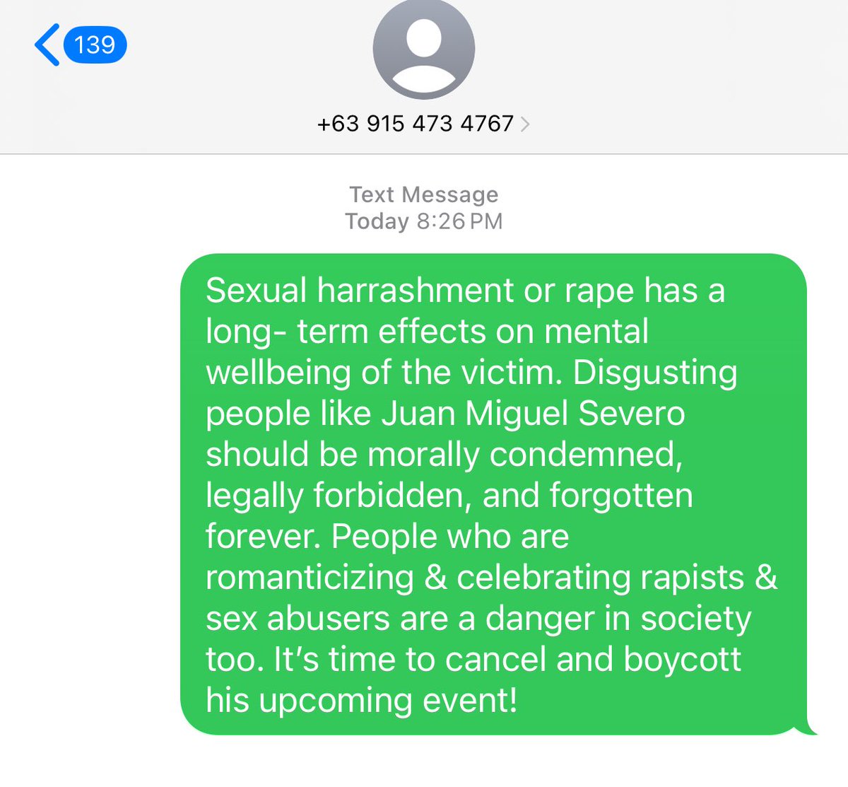 It’s time to cancel and boycott Juan Miguel Severo by texting Cirqua Resto  Bar’s number at 09154734767!