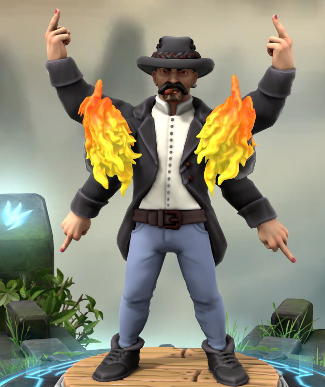 ComradeMik's tweet photo. Smokin Joe is a Human/Ifrit Psychic, with some spice thrown in from the Kineticist (fire obvs) and Psychic Duelist dedications. His spells are mostly focused on telling enemies "fuck you" hard enough to bring em down, maybe with some fire. https://t.co/VqNjHjz4yP
