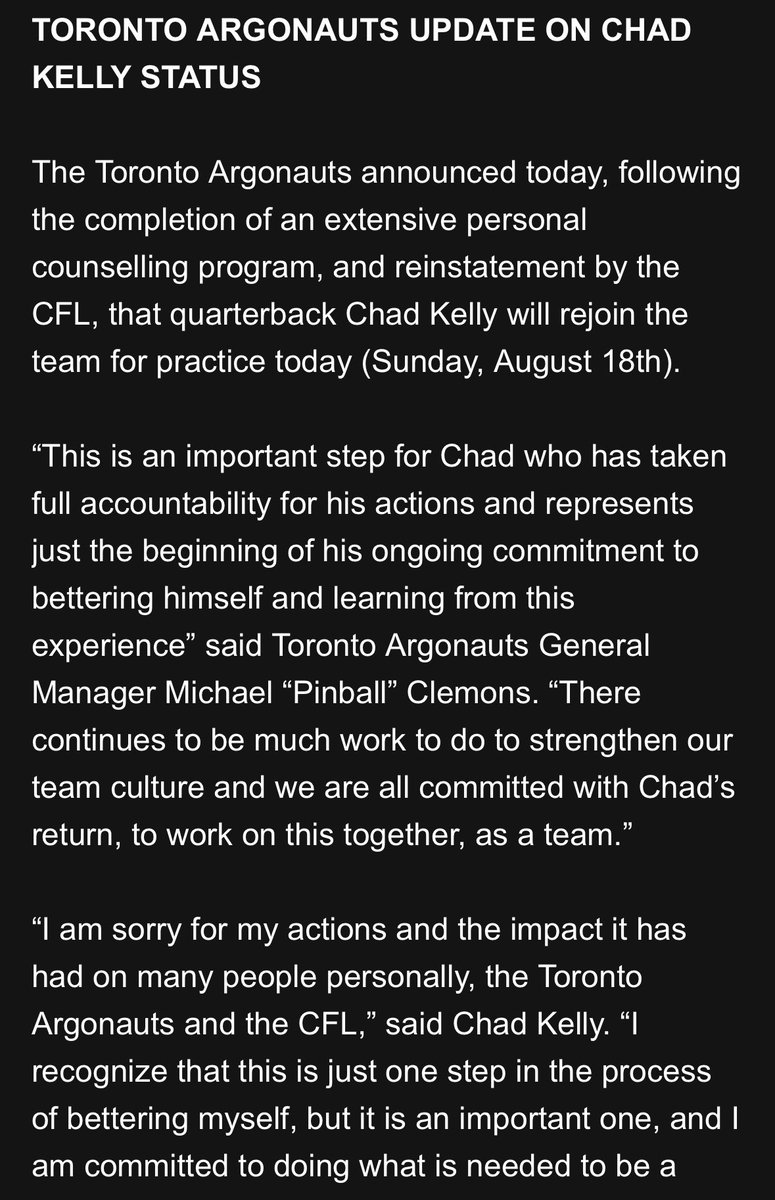 ArgonautsMR's tweet photo. Toronto Argonauts update on Chad Kelly status https://t.co/a2zp4oBHR3