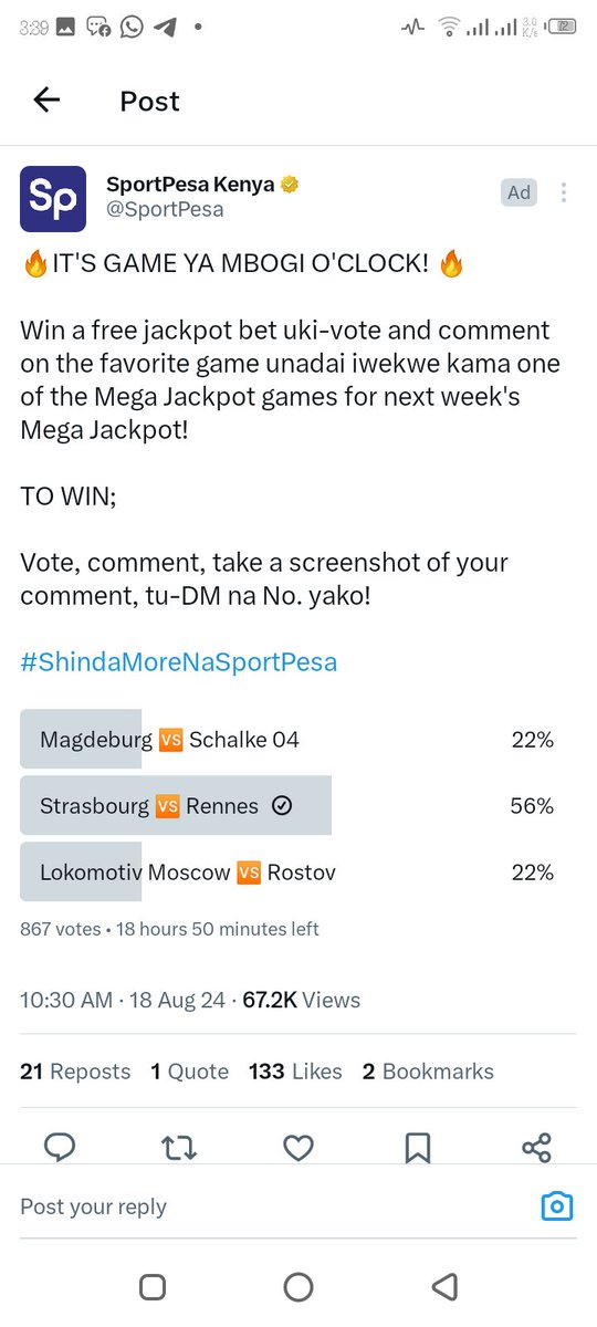 StiveRydda's tweet photo. @SportPesa 0715212725 https://t.co/S234VzhGY2