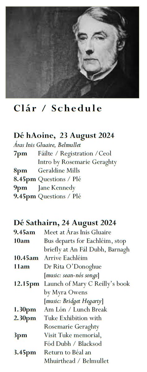 TidyBelmullet's tweet photo. Éigse & Imirce 2024 #HeritageWeek2024 Don't miss this 2-day event which explores the history & heritage of #Erris, especially remembering James Hack Tuke. https://t.co/bOM9P8RtFV #visitbelmullet #Gaeltacht #BlacksodBay #creativecommunities #creativeirl #emigration #heritageweek https://t.co/m6CPSTfQRq