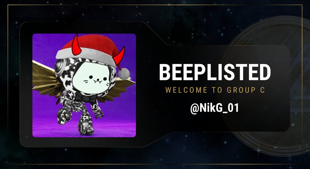 Congratulations <a href="/NikG_01/">NikG 🔮 | OCB 🏴‍☠️</a> 🎉

• Welcome to Group C of <a href="/BeepList/">Beep List</a> 🤖
<a href="/Botzcoin/">BOTZ</a> <a href="/BeepBoopBotz/">Beep Boop</a> $BOTZ